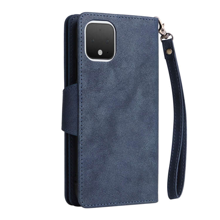 For Google Pixel 4 Rivet Buckle 9 Cards Three Fold Leather Phone Case(Blue)
