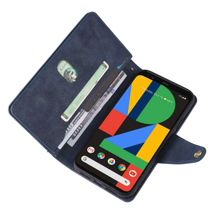 For Google Pixel 4 Rivet Buckle 9 Cards Three Fold Leather Phone Case(Blue)