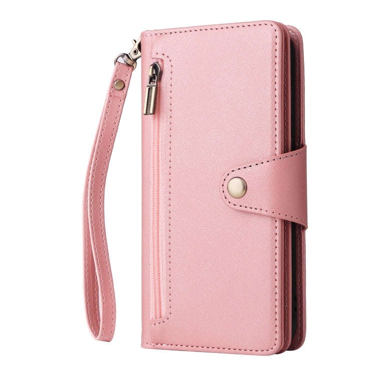 For Google Pixel 4 Rivet Buckle 9 Cards Three Fold Leather Phone Case(Rose Gold)