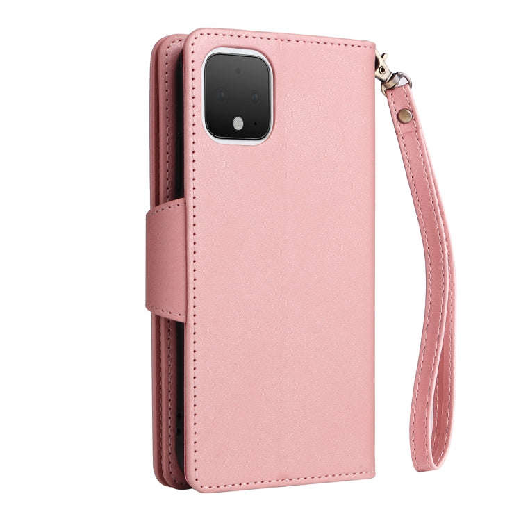 For Google Pixel 4 Rivet Buckle 9 Cards Three Fold Leather Phone Case(Rose Gold)