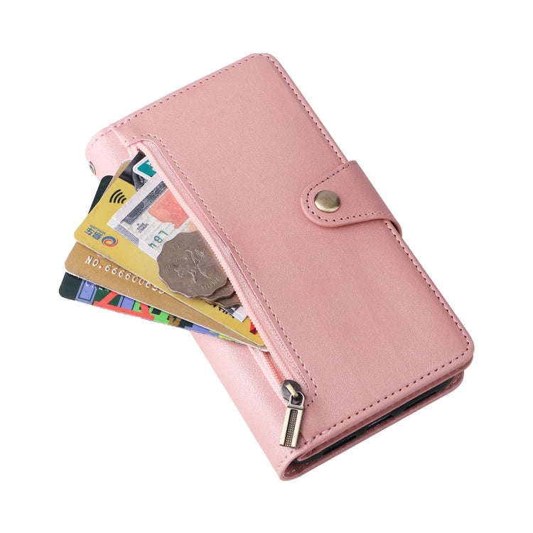 For Google Pixel 4 Rivet Buckle 9 Cards Three Fold Leather Phone Case(Rose Gold)