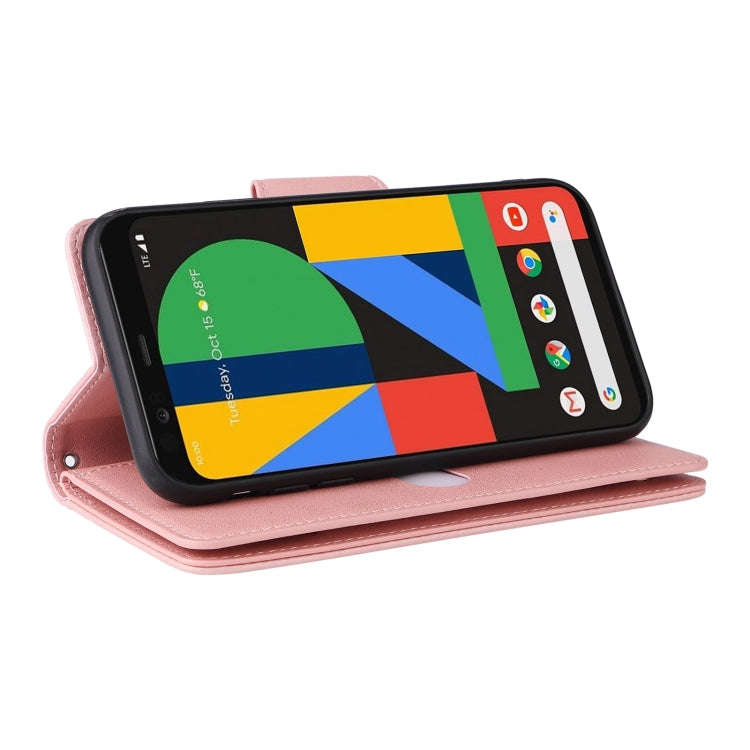 For Google Pixel 4 Rivet Buckle 9 Cards Three Fold Leather Phone Case(Rose Gold)
