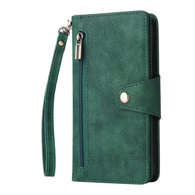 For Google Pixel 4 Rivet Buckle 9 Cards Three Fold Leather Phone Case(Green)
