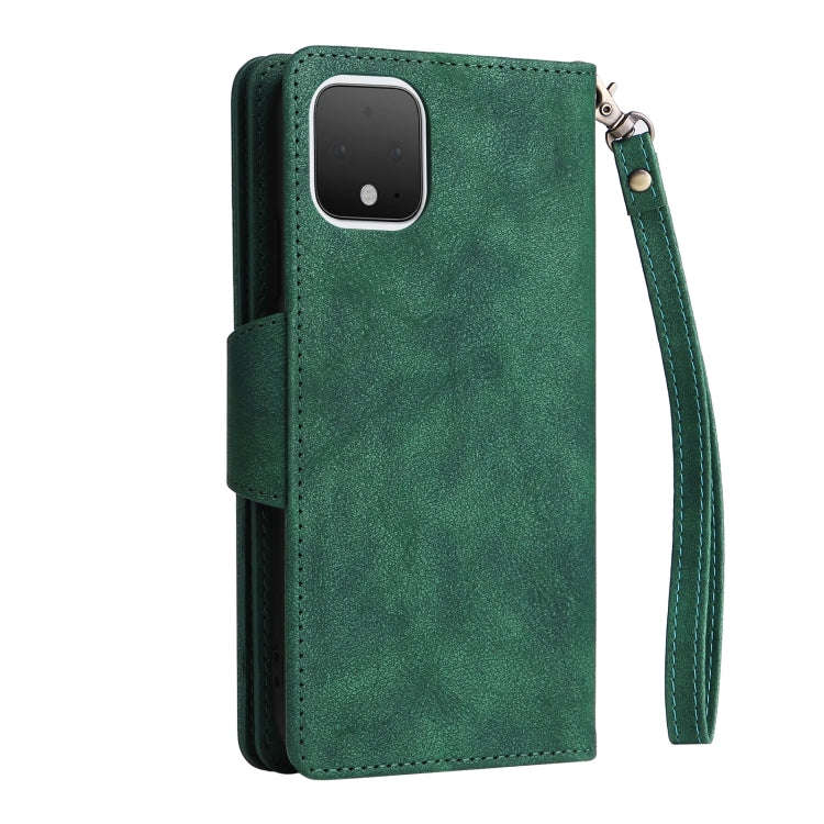 For Google Pixel 4 Rivet Buckle 9 Cards Three Fold Leather Phone Case(Green)