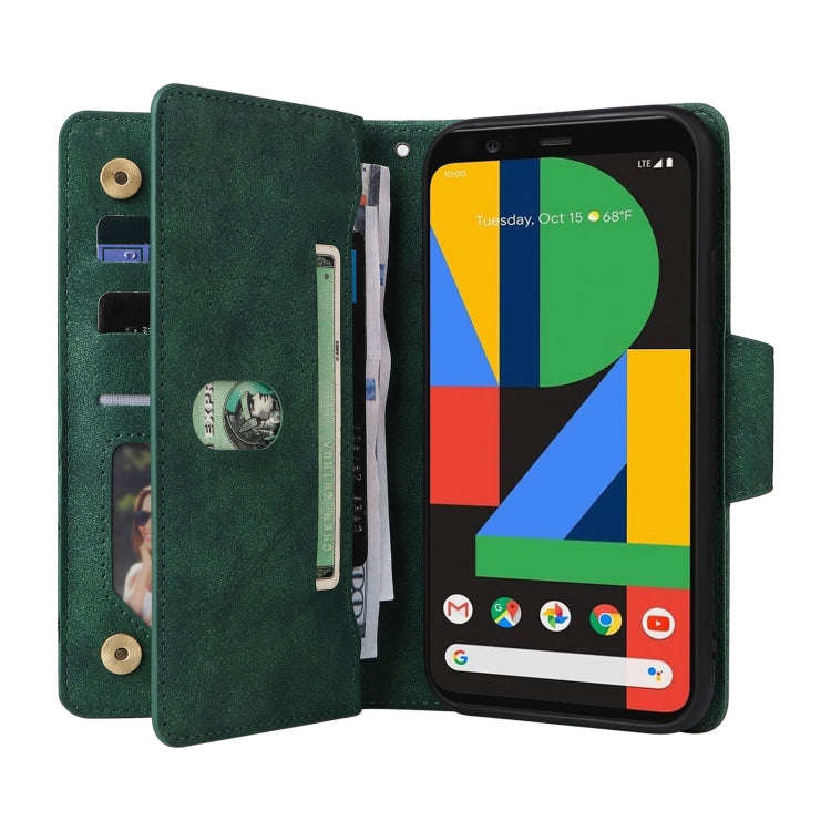 For Google Pixel 4 Rivet Buckle 9 Cards Three Fold Leather Phone Case(Green)