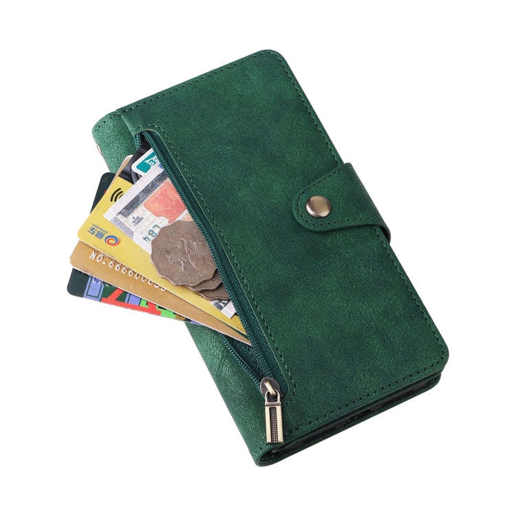 For Google Pixel 4 Rivet Buckle 9 Cards Three Fold Leather Phone Case(Green)