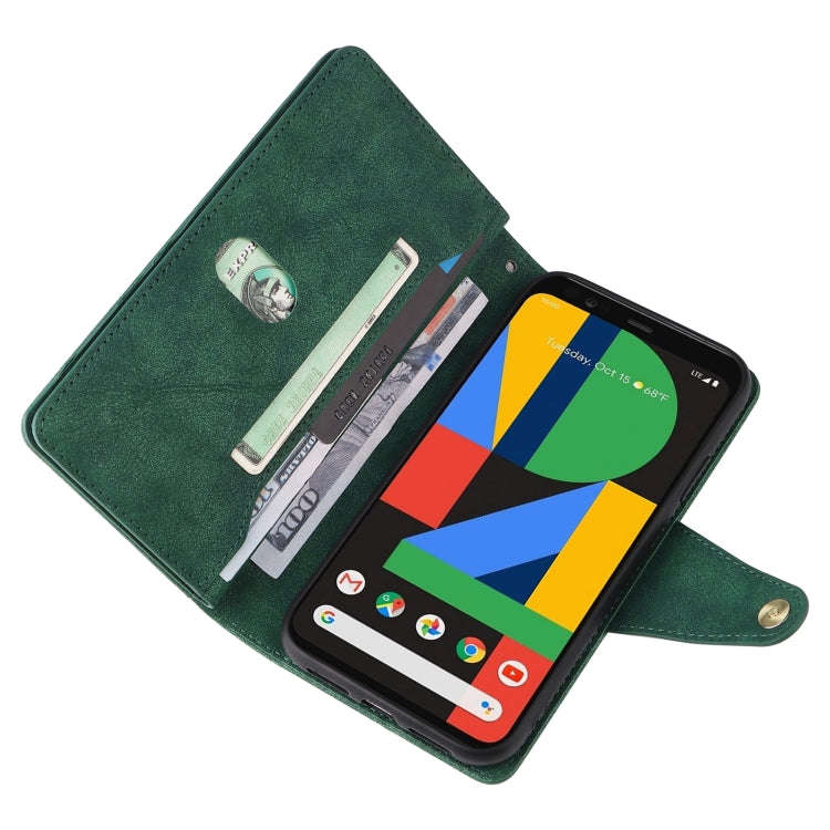 For Google Pixel 4 Rivet Buckle 9 Cards Three Fold Leather Phone Case(Green)