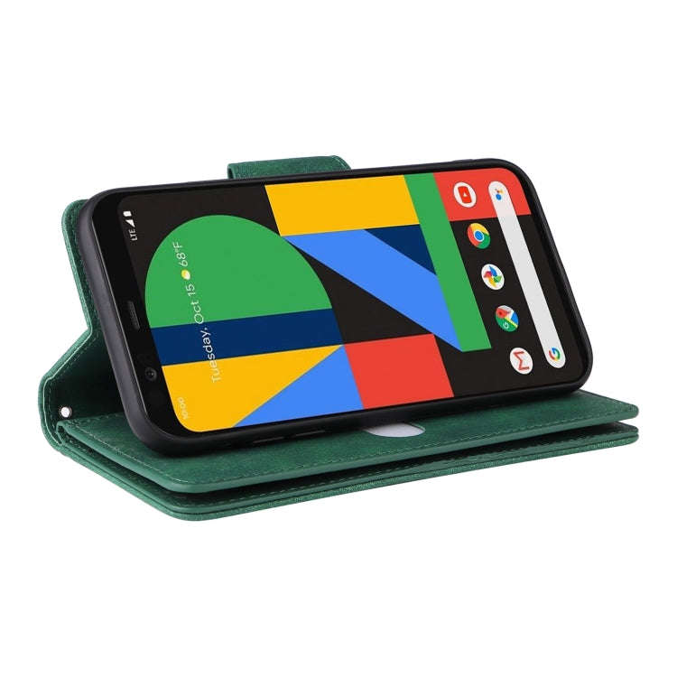 For Google Pixel 4 Rivet Buckle 9 Cards Three Fold Leather Phone Case(Green)