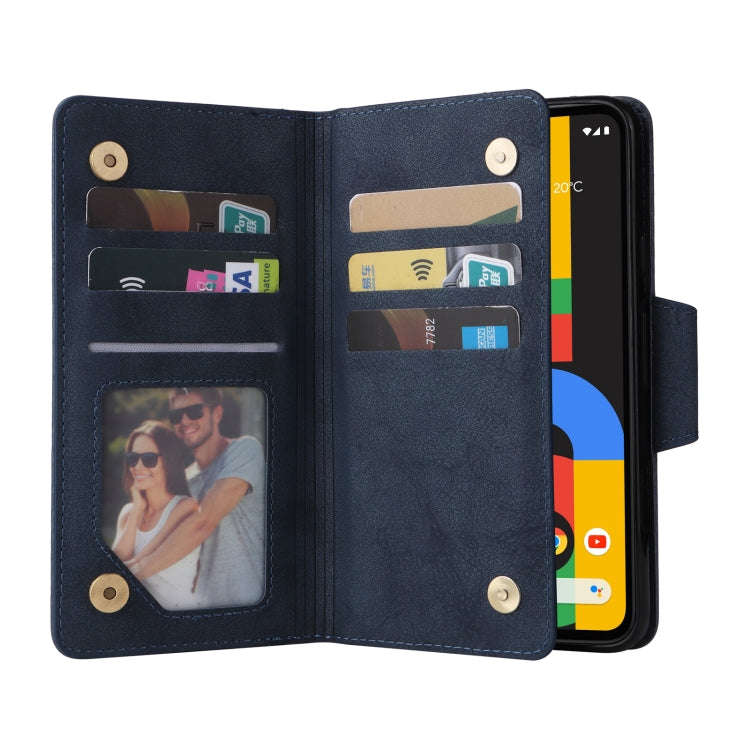 For Google Pixel 4A 4G Rivet Buckle 9 Cards Three Fold Leather Phone Case(Blue)