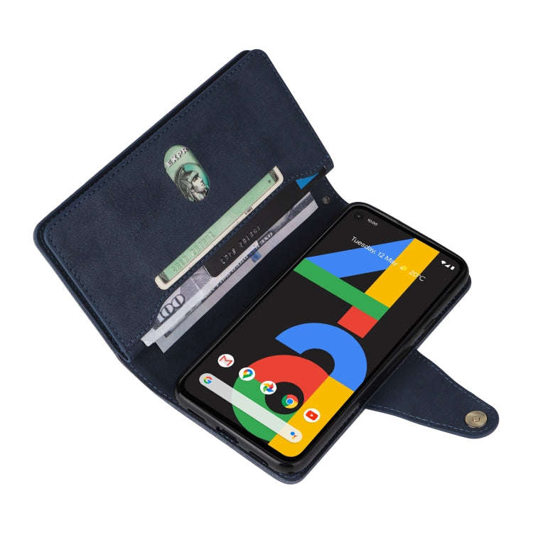 For Google Pixel 4A 4G Rivet Buckle 9 Cards Three Fold Leather Phone Case(Blue)