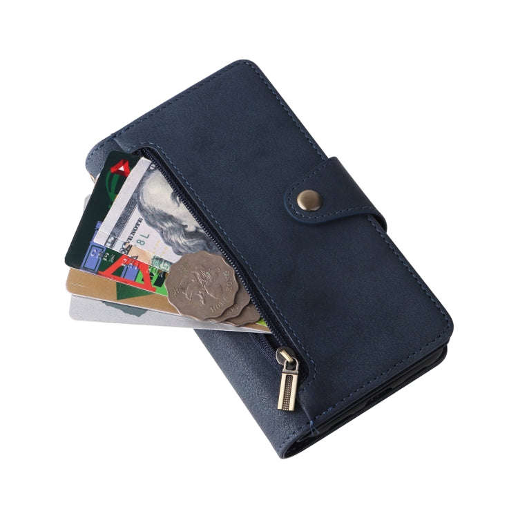 For Google Pixel 4A 4G Rivet Buckle 9 Cards Three Fold Leather Phone Case(Blue)