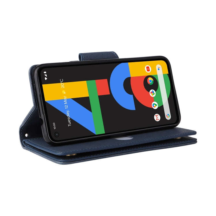 For Google Pixel 4A 4G Rivet Buckle 9 Cards Three Fold Leather Phone Case(Blue)