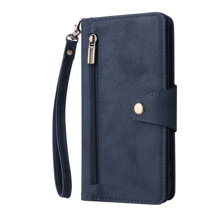 For Google Pixel 4A 5G Rivet Buckle 9 Cards Three Fold Leather Phone Case(Blue)