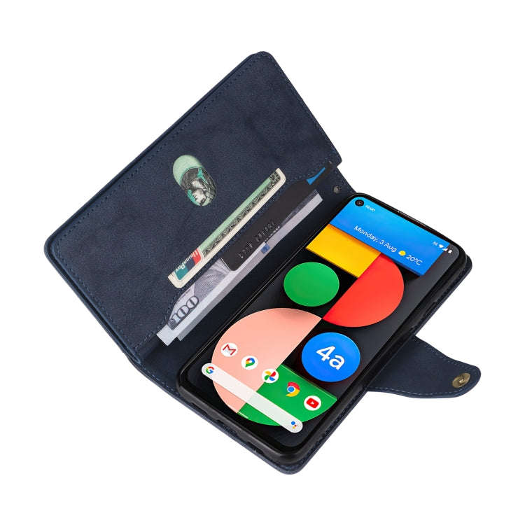 For Google Pixel 4A 5G Rivet Buckle 9 Cards Three Fold Leather Phone Case(Blue)