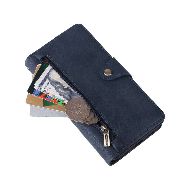 For Google Pixel 4A 5G Rivet Buckle 9 Cards Three Fold Leather Phone Case(Blue)