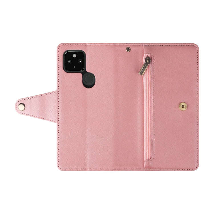 For Google Pixel 4A 5G Rivet Buckle 9 Cards Three Fold Leather Phone Case(Rose Gold)