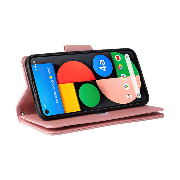 For Google Pixel 4A 5G Rivet Buckle 9 Cards Three Fold Leather Phone Case(Rose Gold)