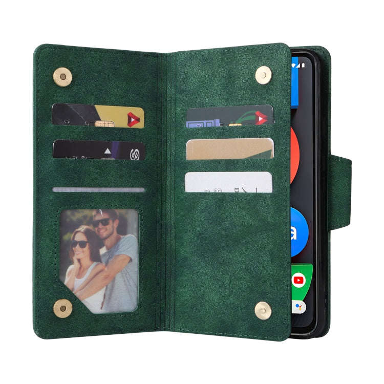 For Google Pixel 4A 5G Rivet Buckle 9 Cards Three Fold Leather Phone Case(Green)