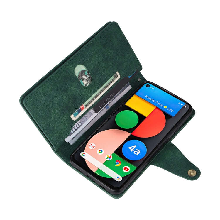 For Google Pixel 4A 5G Rivet Buckle 9 Cards Three Fold Leather Phone Case(Green)