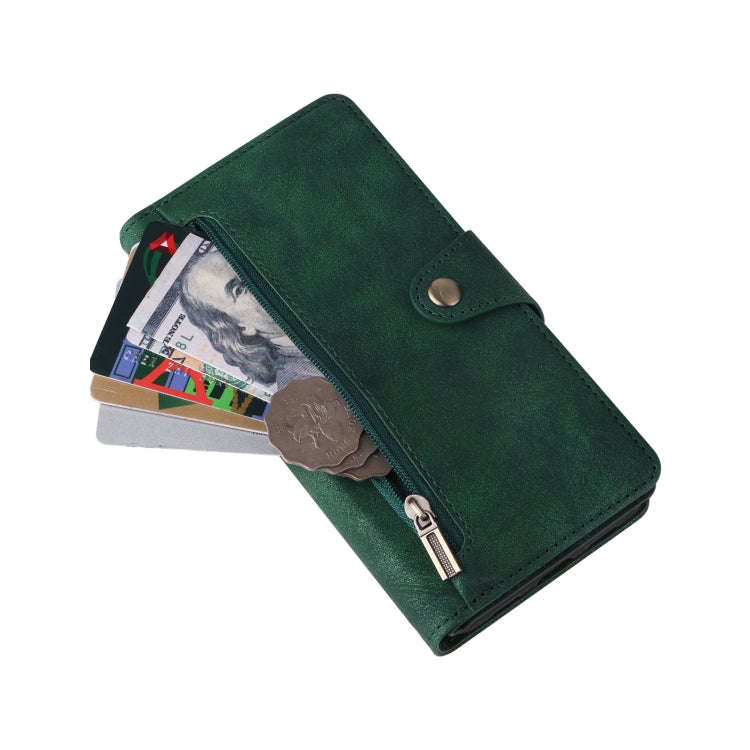 For Google Pixel 4A 5G Rivet Buckle 9 Cards Three Fold Leather Phone Case(Green)