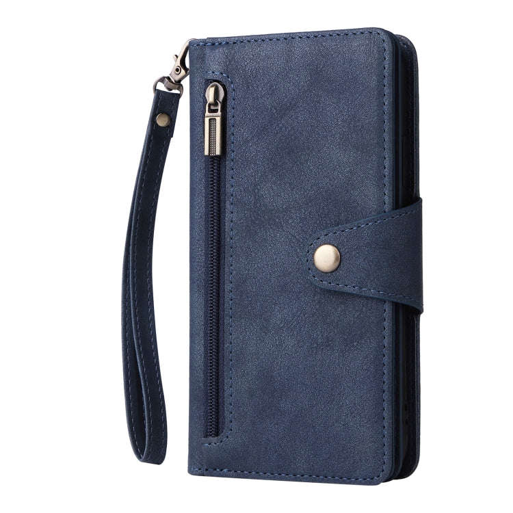 For Google Pixel 4 XL Rivet Buckle 9 Cards Three Fold Leather Phone Case(Blue)