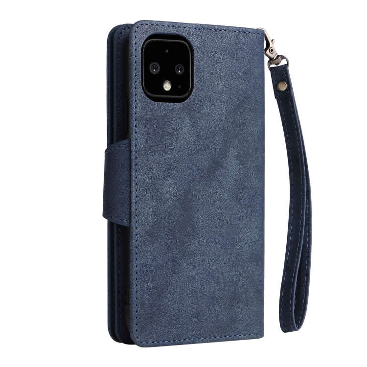 For Google Pixel 4 XL Rivet Buckle 9 Cards Three Fold Leather Phone Case(Blue)
