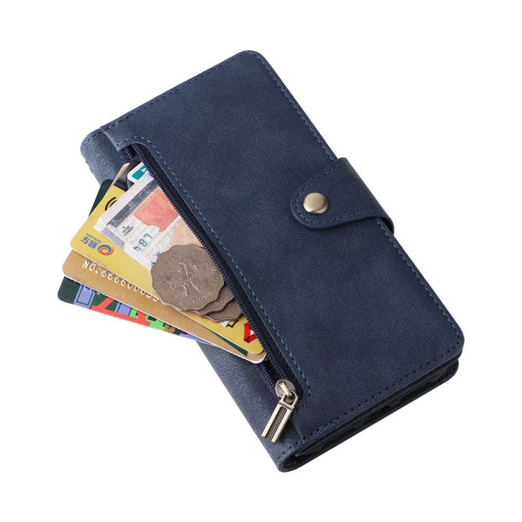 For Google Pixel 4 XL Rivet Buckle 9 Cards Three Fold Leather Phone Case(Blue)