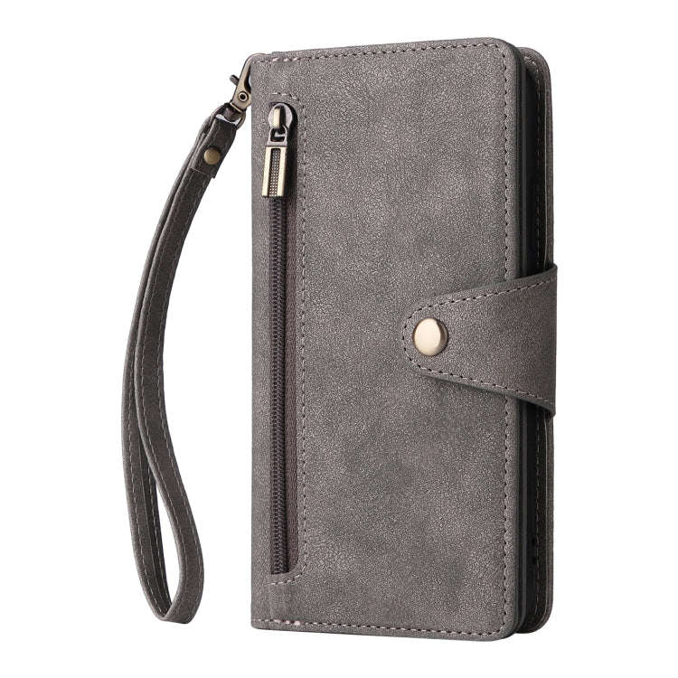 For Google Pixel 4 XL Rivet Buckle 9 Cards Three Fold Leather Phone Case(Grey)
