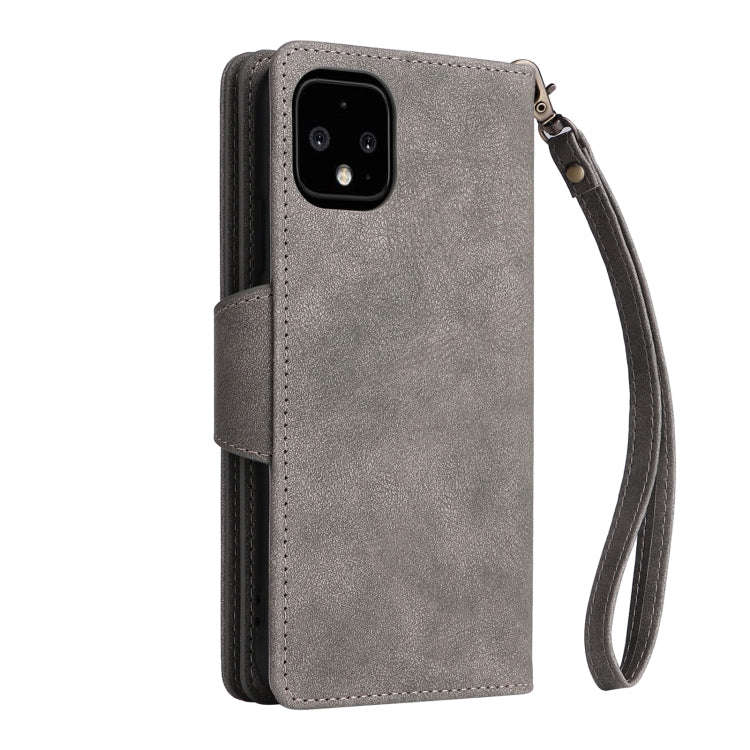 For Google Pixel 4 XL Rivet Buckle 9 Cards Three Fold Leather Phone Case(Grey)