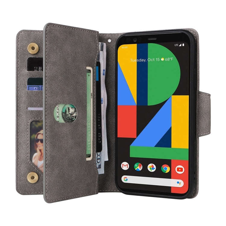 For Google Pixel 4 XL Rivet Buckle 9 Cards Three Fold Leather Phone Case(Grey)