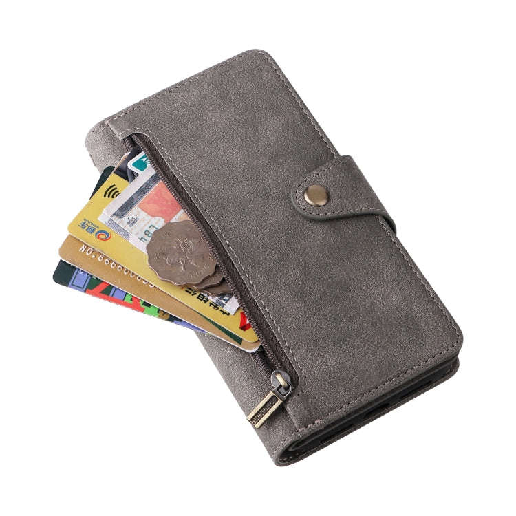 For Google Pixel 4 XL Rivet Buckle 9 Cards Three Fold Leather Phone Case(Grey)