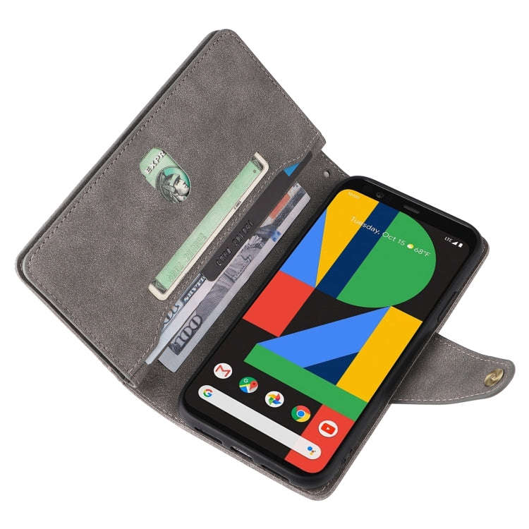 For Google Pixel 4 XL Rivet Buckle 9 Cards Three Fold Leather Phone Case(Grey)