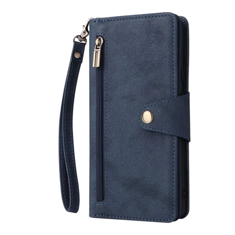 For Google Pixel 6 Rivet Buckle 9 Cards Three Fold Leather Phone Case(Blue)