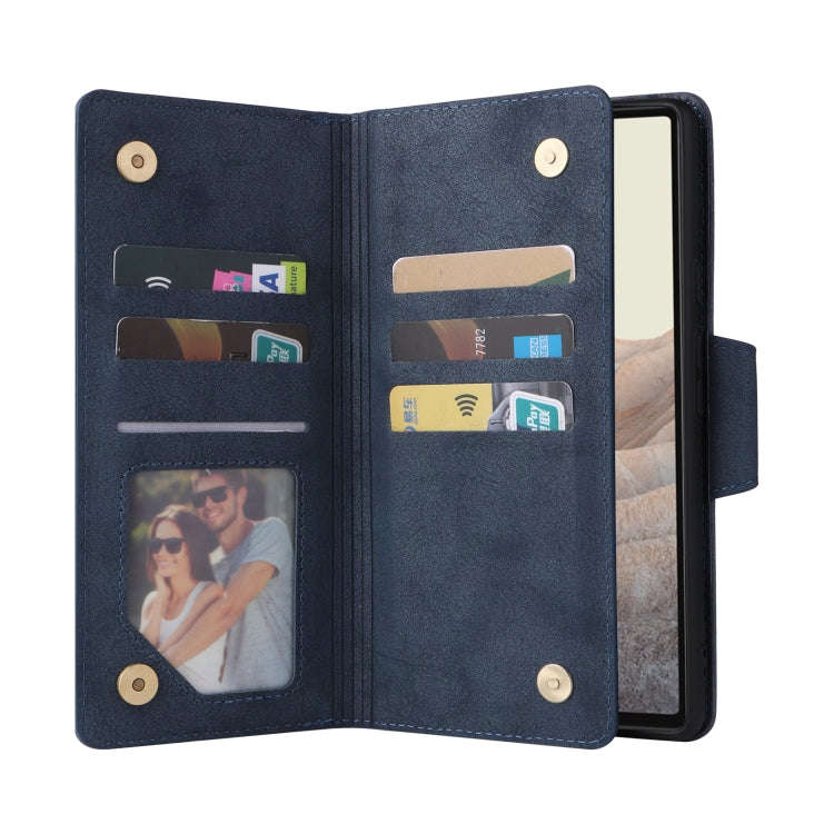 For Google Pixel 6 Rivet Buckle 9 Cards Three Fold Leather Phone Case(Blue)
