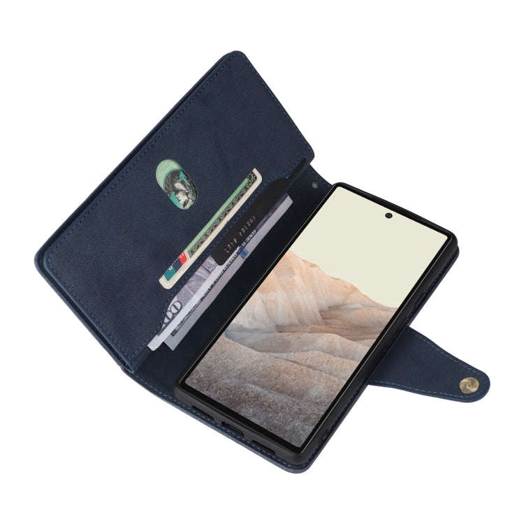 For Google Pixel 6 Rivet Buckle 9 Cards Three Fold Leather Phone Case(Blue)