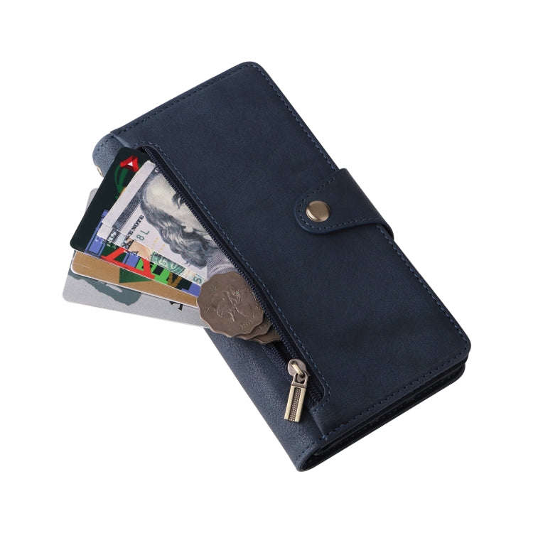 For Google Pixel 6 Rivet Buckle 9 Cards Three Fold Leather Phone Case(Blue)