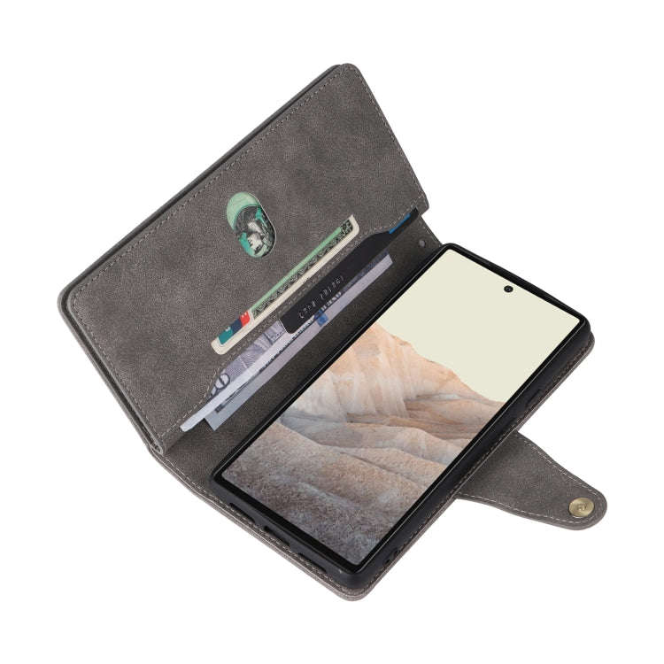 For Google Pixel 6 Rivet Buckle 9 Cards Three Fold Leather Phone Case(Grey)