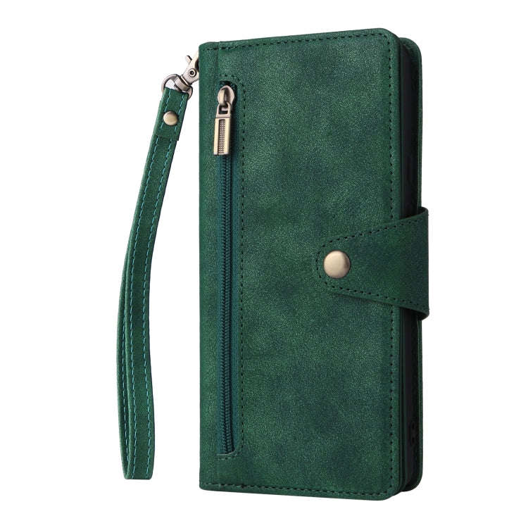 For Google Pixel 6 Rivet Buckle 9 Cards Three Fold Leather Phone Case(Green)
