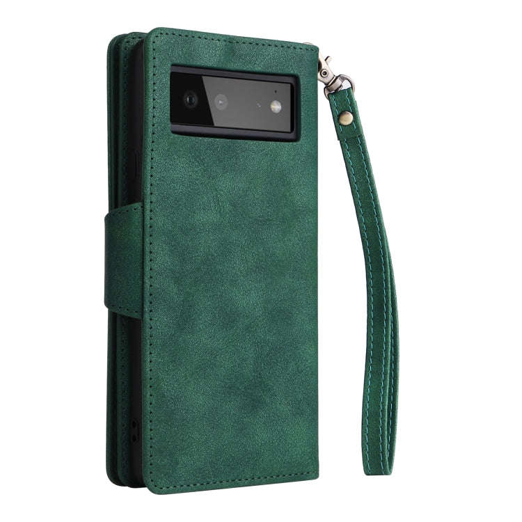 For Google Pixel 6 Rivet Buckle 9 Cards Three Fold Leather Phone Case(Green)