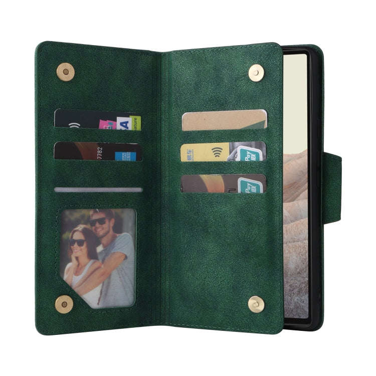 For Google Pixel 6 Rivet Buckle 9 Cards Three Fold Leather Phone Case(Green)