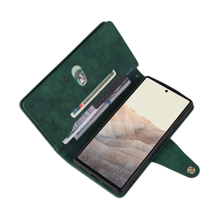 For Google Pixel 6 Rivet Buckle 9 Cards Three Fold Leather Phone Case(Green)