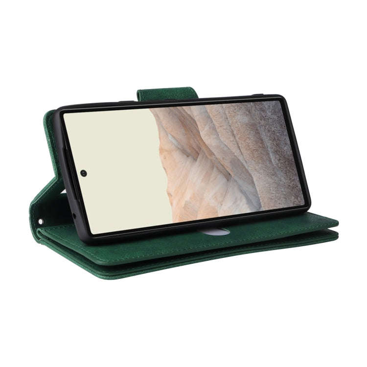 For Google Pixel 6 Rivet Buckle 9 Cards Three Fold Leather Phone Case(Green)