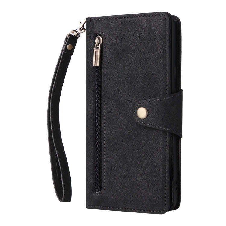 For Google Pixel 6 Pro Rivet Buckle 9 Cards Three Fold Leather Phone Case(Black)