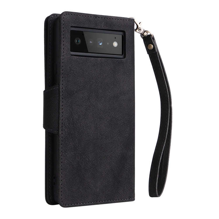 For Google Pixel 6 Pro Rivet Buckle 9 Cards Three Fold Leather Phone Case(Black)