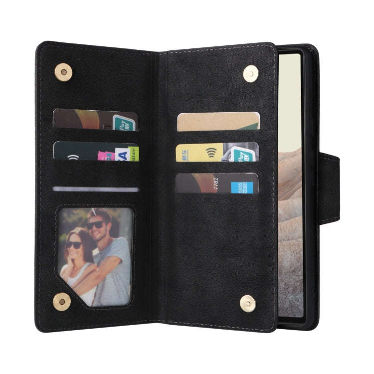 For Google Pixel 6 Pro Rivet Buckle 9 Cards Three Fold Leather Phone Case(Black)