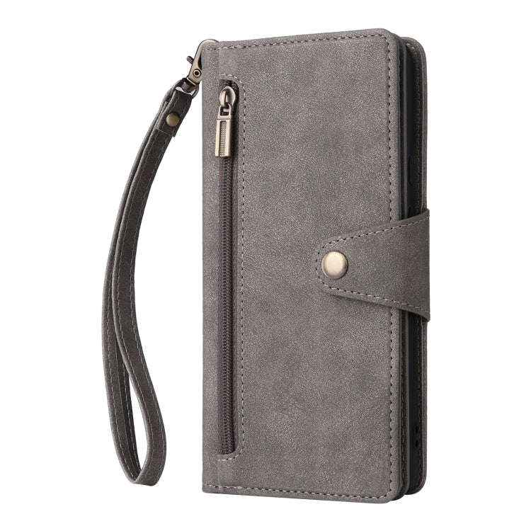 For Google Pixel 6 Pro Rivet Buckle 9 Cards Three Fold Leather Phone Case(Grey)