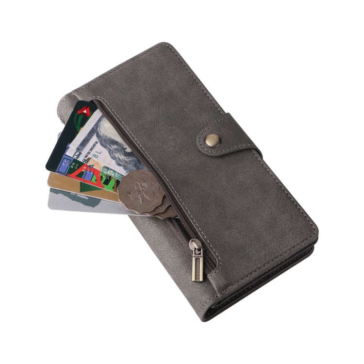 For Google Pixel 6 Pro Rivet Buckle 9 Cards Three Fold Leather Phone Case(Grey)