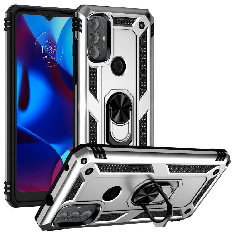 For Motorola Moto G Power (2022) Shockproof TPU + PC Phone Case with Holder(Silver)