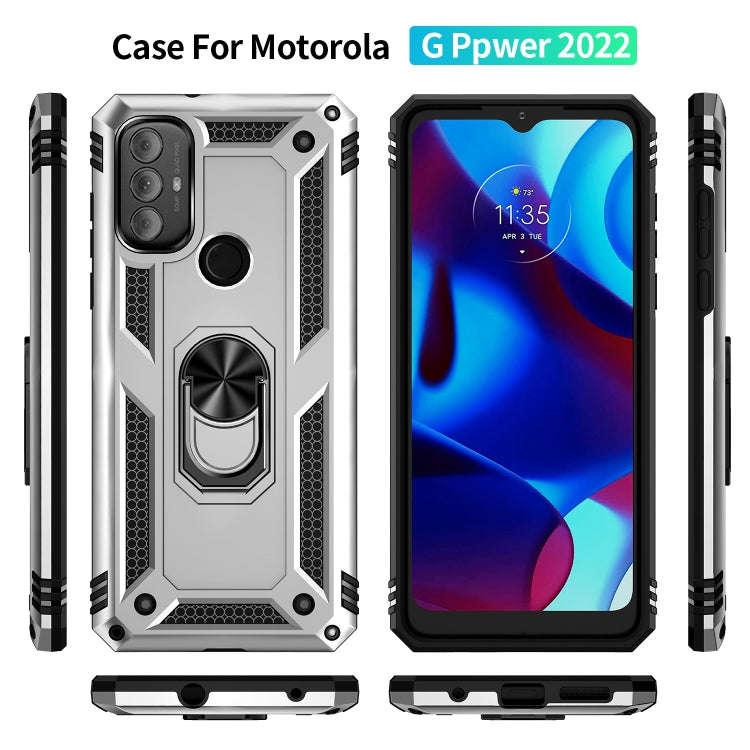 For Motorola Moto G Power (2022) Shockproof TPU + PC Phone Case with Holder(Silver)