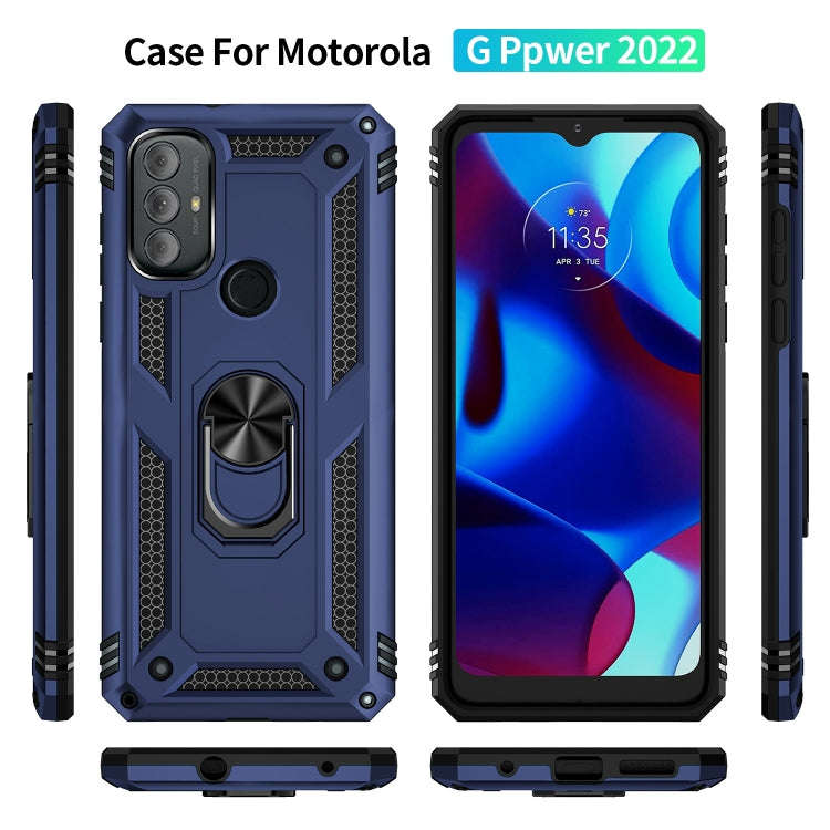 For Motorola Moto G Power (2022) Shockproof TPU + PC Phone Case with Holder(Blue)